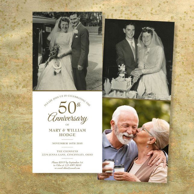 50th Golden Wedding Anniversary 3 Photo Invitation (50th Golden Wedding Anniversary 3 Photo Invitation)