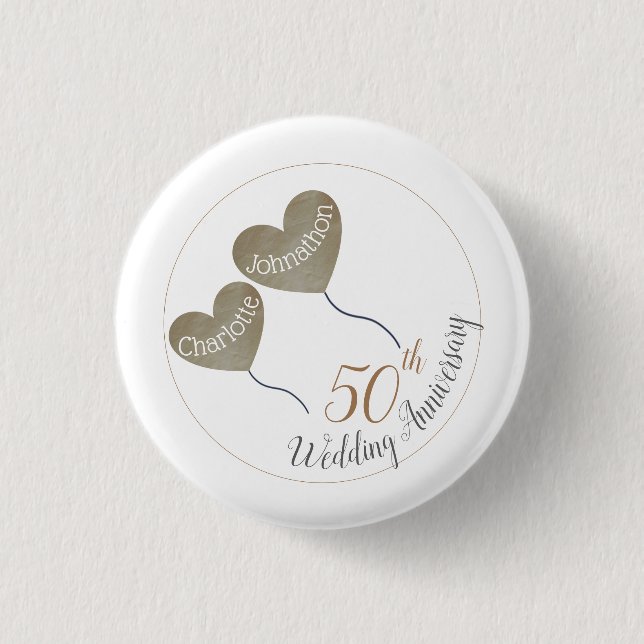 50th Golden Wedding Anniversary balloon 1 Inch Round Button (Front)