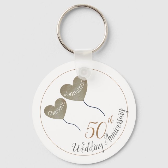 50th Golden Wedding Anniversary balloon Keychain (Front)