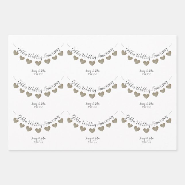 50th Golden Wedding Anniversary bunting Wrapping Paper Sheet (Front)