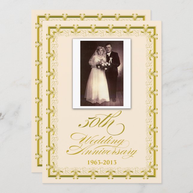 50th Golden Wedding Anniversary Celebration Photo Invitation (Front/Back)