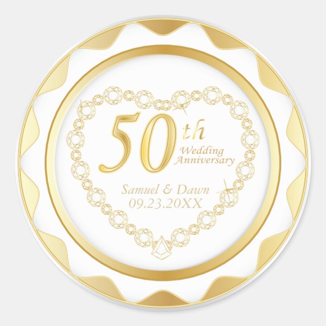 50th Golden Wedding Anniversary Classic Round Sticker (Front)