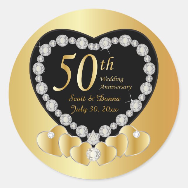 50th Golden Wedding Anniversary Classic Round Sticker (Front)