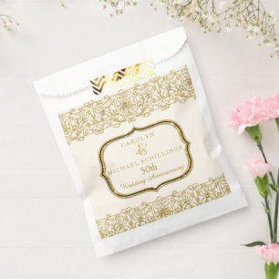 50th Golden Wedding Anniversary Cream n Gold Favour Bag