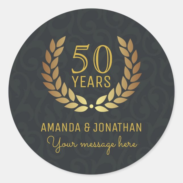 50th Golden Wedding Anniversary Customizable Classic Round Sticker (Front)