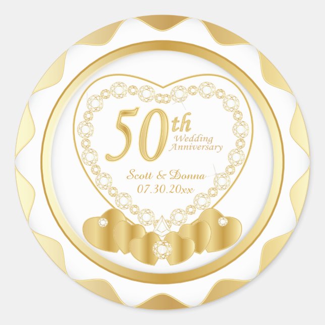 50th Golden Wedding Anniversary | DIY Text Classic Round Sticker (Front)