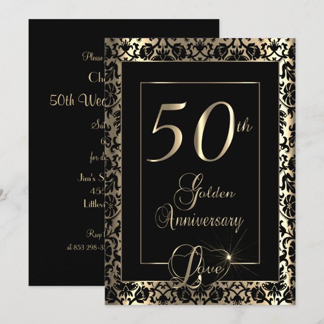 50th Golden Wedding Anniversary | DIY Text Invitation (Front/Back)