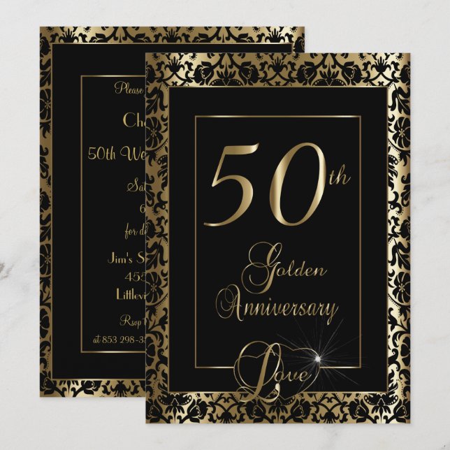 50th Golden Wedding Anniversary | DIY Text Invitation (Front/Back)