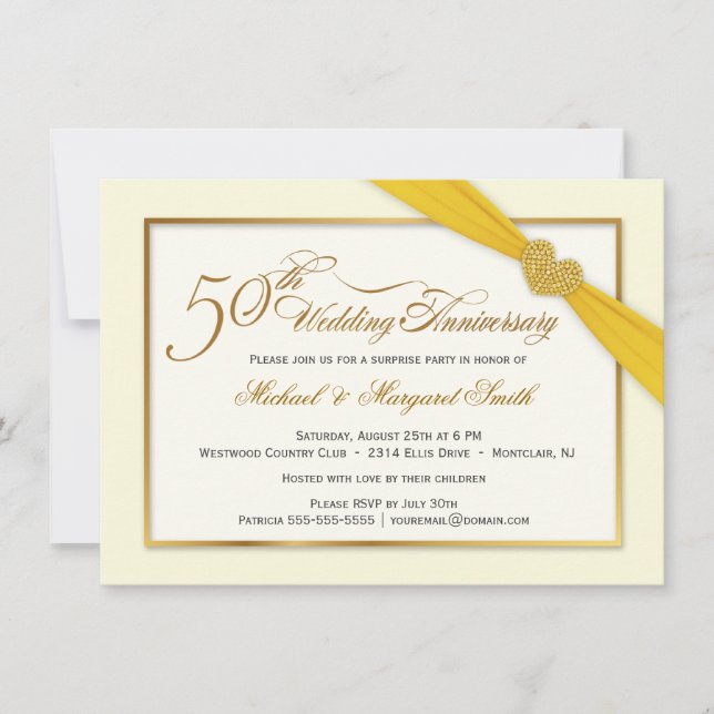 50th Golden Wedding Anniversary Elegant Invitation (Front)