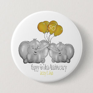 50th Golden wedding anniversary elephant 3 Inch Round Button