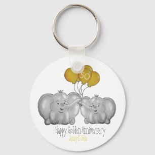 50th Golden wedding anniversary elephant Keychain