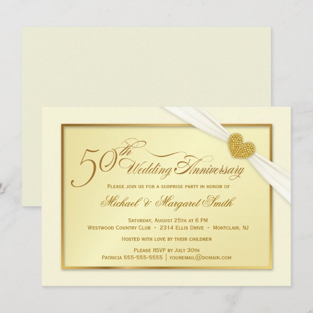 50th Golden Wedding Anniversary Fancy Invitations (Front/Back)