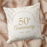 50th Golden Wedding Anniversary Gold Confetti Throw Pillow<br><div class="desc">Featuring delicate gold dust confetti. Personalise with your special fifty years golden anniversary information in chic gold typography. Designed by Thisisnotme©</div>