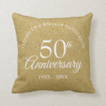 50th Golden Wedding Anniversary Gold Confetti Throw Pillow<br><div class="desc">Featuring delicate gold dust confetti. Personalize with your special fifty years golden anniversary details in chic white script typography. Designed by Thisisnotme©</div>