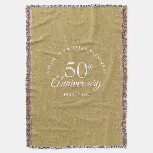 50th Golden Wedding Anniversary Gold Dust Confetti Throw Blanket (Front Vertical)