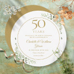 50th Golden Wedding Anniversary Greenery Circular Save The Date<br><div class="desc">Featuring delicate watercolor country garden greenery,  this chic save the date anniversary invitation can be personalized with your special 50 years anniversary celebration information,  with a golden background on the reverse. Designed by Thisisnotme©</div>