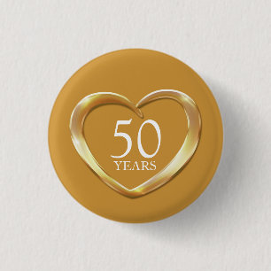50th golden wedding anniversary heart button badge