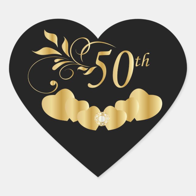 50th Golden Wedding Anniversary Heart Sticker (Front)