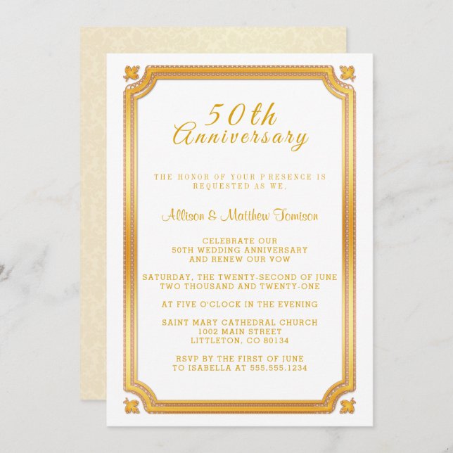 50th Golden Wedding Anniversary Invitation (Front/Back)