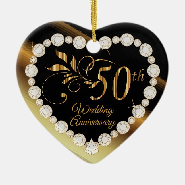 50th Golden Wedding Anniversary Keepsake Ceramic Ornament (Front)