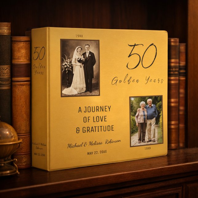 50th Golden Wedding Anniversary Keepsake Memory Binder (Elegant 50th anniversary memory binder with timeless gold design.)