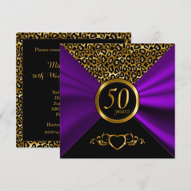 50th Golden Wedding Anniversary | Leopard Pattern Invitation (Front/Back)