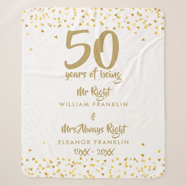 50th Golden Wedding Anniversary Mr Mrs Right Fun Sherpa Blanket (Front)