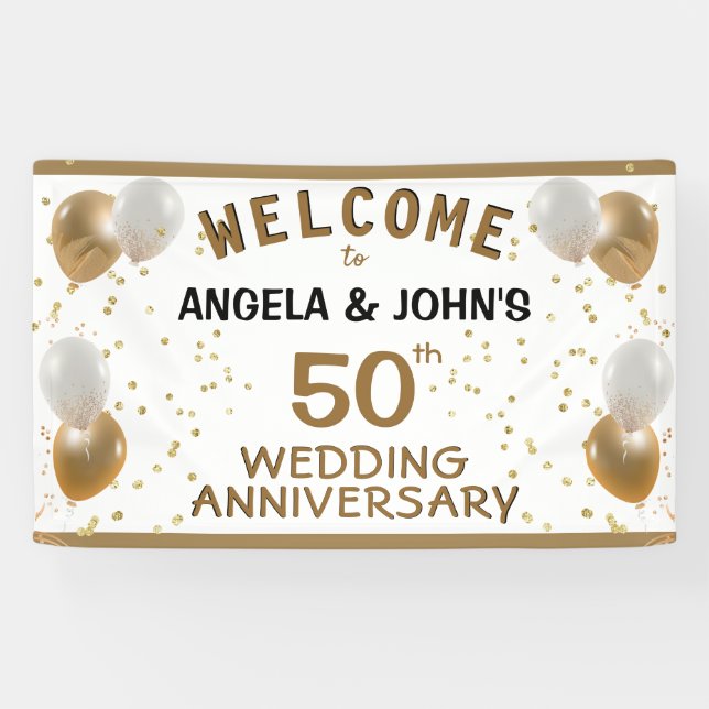 50th Golden Wedding Anniversary, Names Banner (Horizontal)