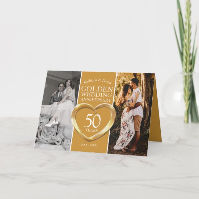50th Golden wedding anniversary now and then photo Card (Front)
