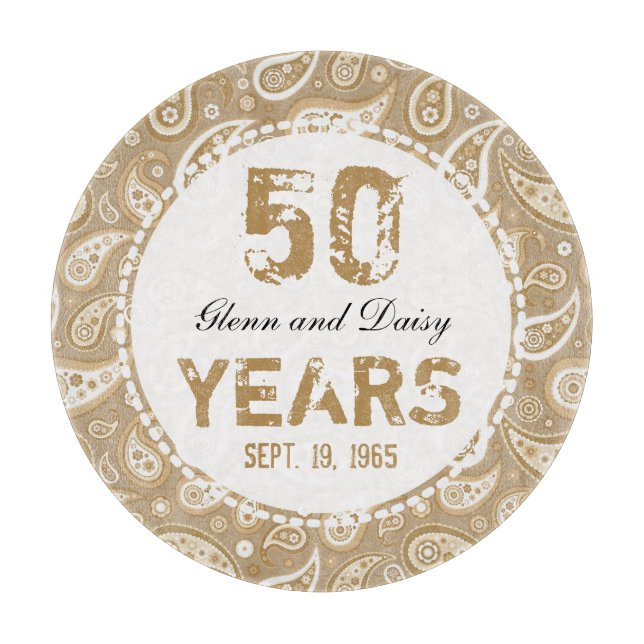 50th Golden Wedding Anniversary Paisley Pattern Cutting Board (Front)