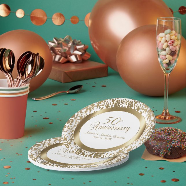 50th Golden Wedding Anniversary Paper Plate (Multi)