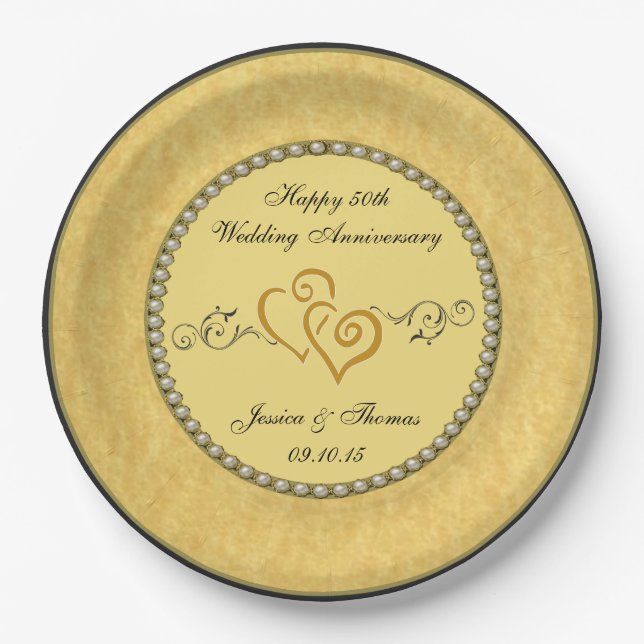 50th Golden Wedding Anniversary Paper Plate (Front)