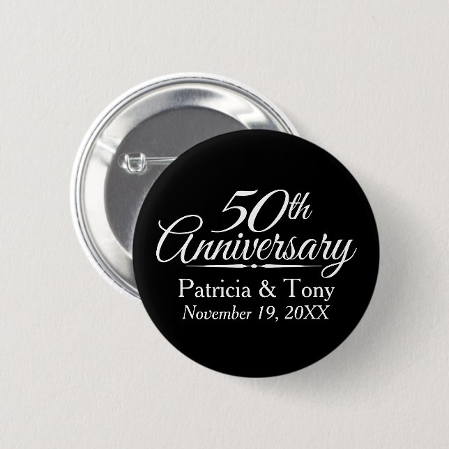 50th Golden Wedding Anniversary Personalized 2 Inch Round Button (Front & Back)