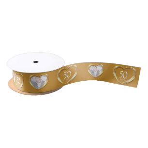 50th golden wedding anniversary photo heart satin ribbon