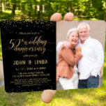 50th Golden Wedding Anniversary Photo Party Invite<br><div class="desc">This elegant and festive 4.5" x 6.25" 50th, fiftieth, Golden Wedding Anniversary Party Invitation features gold (simulated foil) confetti with the words "50th wedding anniversary" showing in a gold script font. There is a custom photo area for your picture of the guests of honor. The background is black, but can...</div>