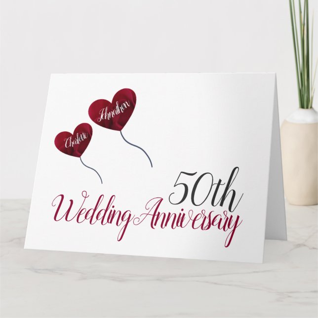 50th Golden Wedding Anniversary red balloon large Card (Front)