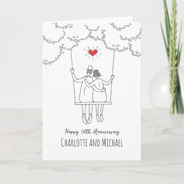 50th Golden Wedding Anniversary Red Heart Swing Card (Front)