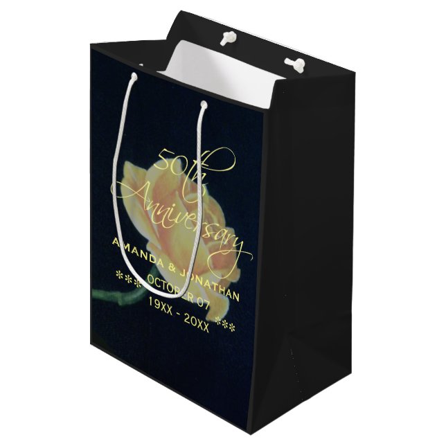 50th Golden Wedding Anniversary Rose Medium Gift Bag (Front Angled)
