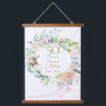 50th Golden Wedding Anniversary Roses Floral Hanging Tapestry<br><div class="desc">Featuring a delicate watercolor floral garland,  this chic botanical 50th wedding anniversary keepsake can be personalized with your special golden anniversary details set in elegant typography. Designed by Thisisnotme©</div>