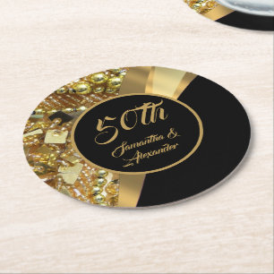 50th golden wedding anniversary round paper coaste coaster