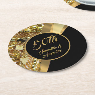50th golden wedding anniversary round paper coaste round paper coaster