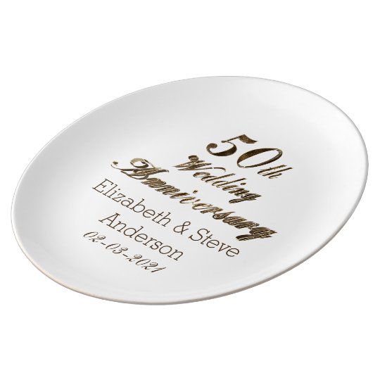 50th Golden Wedding Anniversary Typography Elegant Porcelain Plates