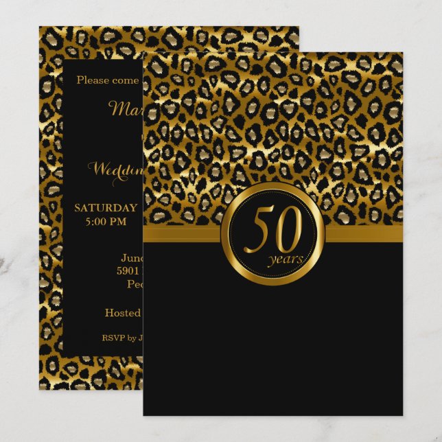 50th Golden Year Leopard Pattern Anniversary Invitation (Front/Back)