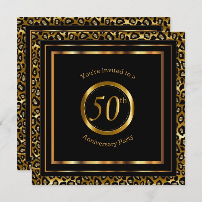 50th Golden Years with Leopard Pattern Invitation (Front/Back)
