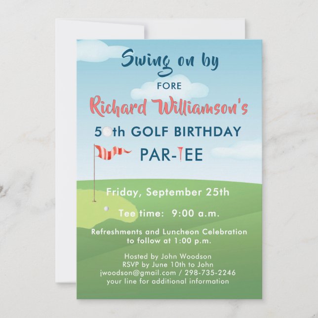 50TH GOLF BIRTHDAY PARTY WITH TEE TIME INVITATION (Front)