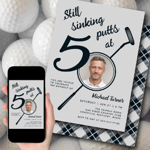 50th Golf Theme Birthday Adult Putter Photo Black Invitation