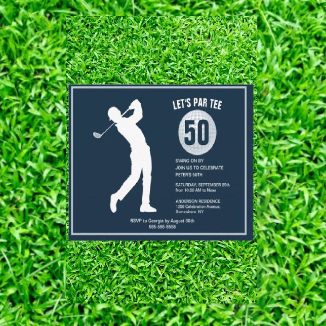 50th Golfer Navy Man Birthday   Invitation (Swing into Joy: Tee-rific Gifts for Dad!)