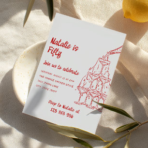50th Hand Drawn Champagne Tower Fifty Birthday Invitation