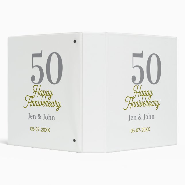 50th happy anniversary name date silver gold date  binder (Background)