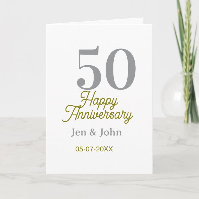 50th happy anniversary name date silver gold date  card (Front)